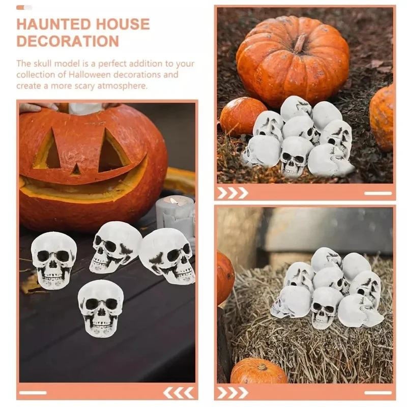 Halloween Home Décor Set of Miniature Plastic Skulls with an Aged Finish