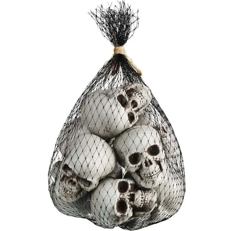 Halloween Home Décor Set of Miniature Plastic Skulls with an Aged Finish