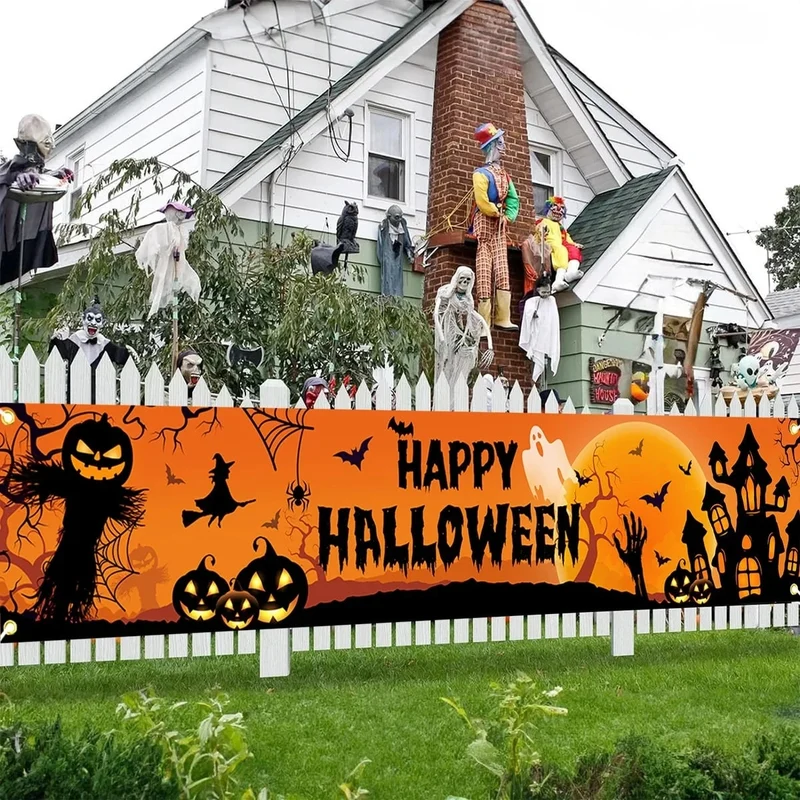 Halloween Pumpkin and Ghost Fence Banner 200x40 cm Polyester with Metal Grommets