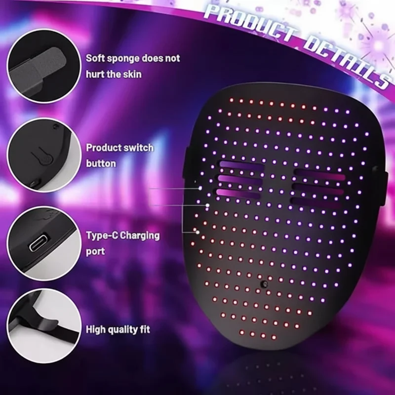 Halloween Gesture-Controlled LED Face Mask with Multicolored Light Effects