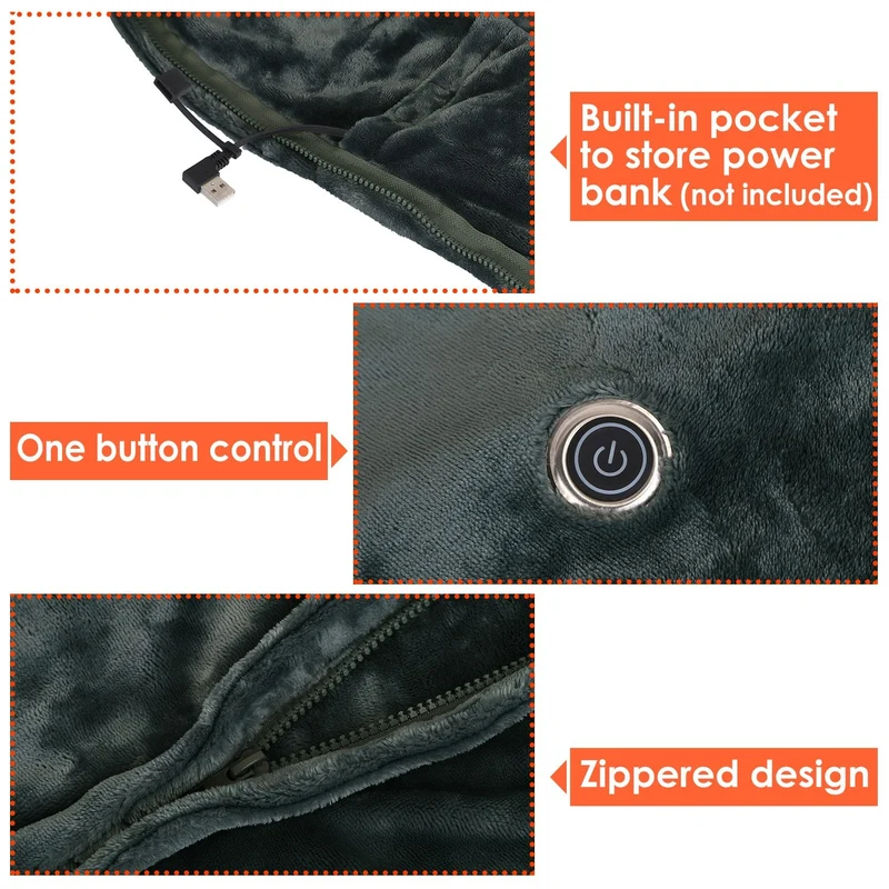 USB Heated Electric Blanket with Shoulder Fastener 150x80 cm 12V