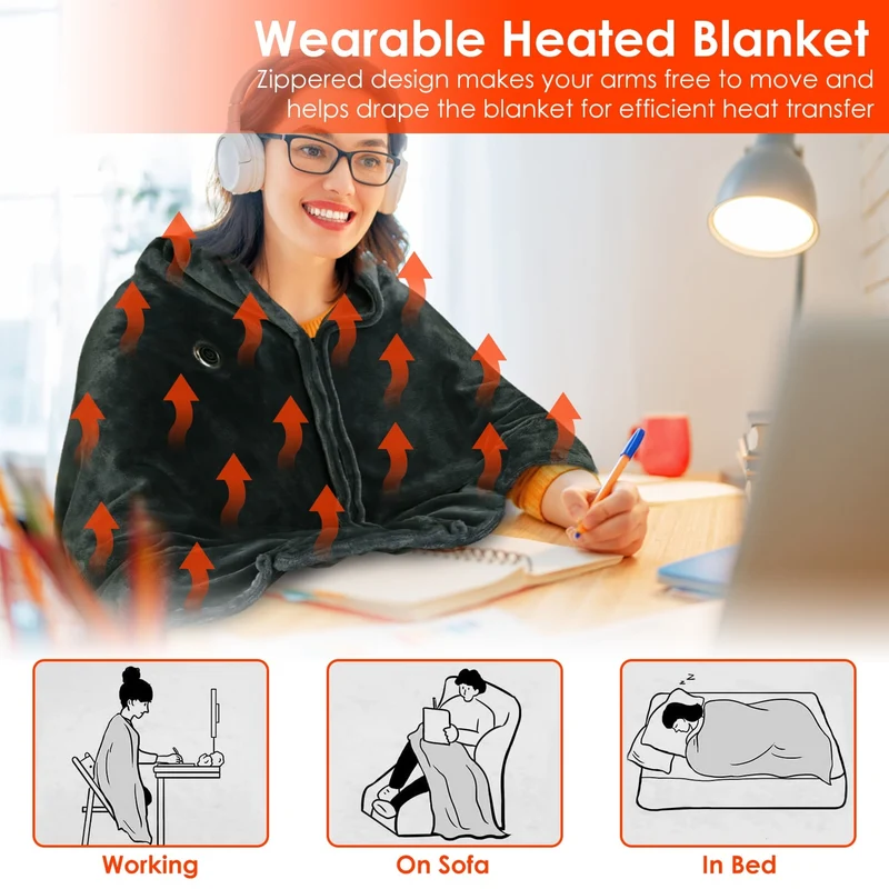 USB Heated Electric Blanket with Shoulder Fastener 150x80 cm 12V