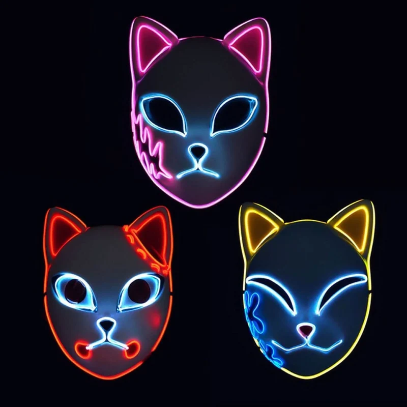 Halloween LED Cat Anime Cosplay Mask with Glowing Illumination for Masks