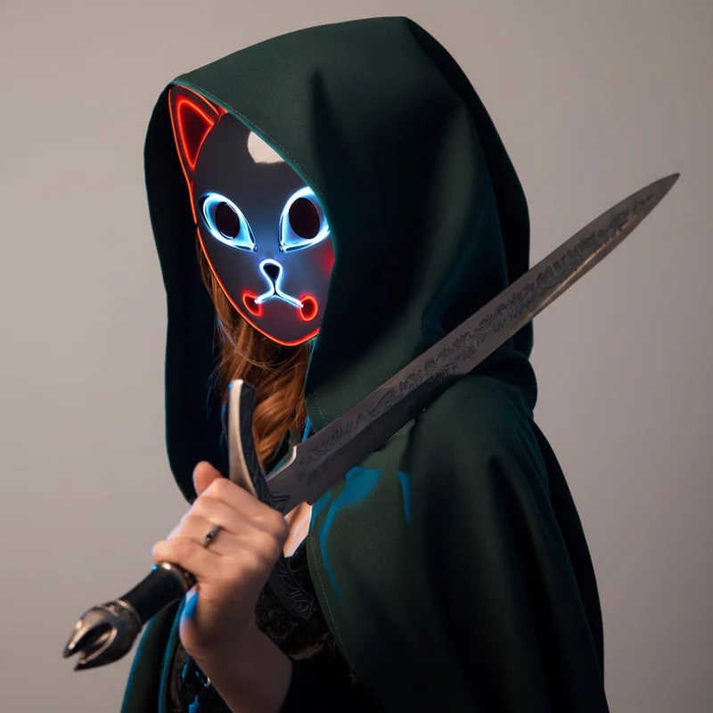 Halloween LED Cat Anime Cosplay Mask with Glowing Illumination for Masks