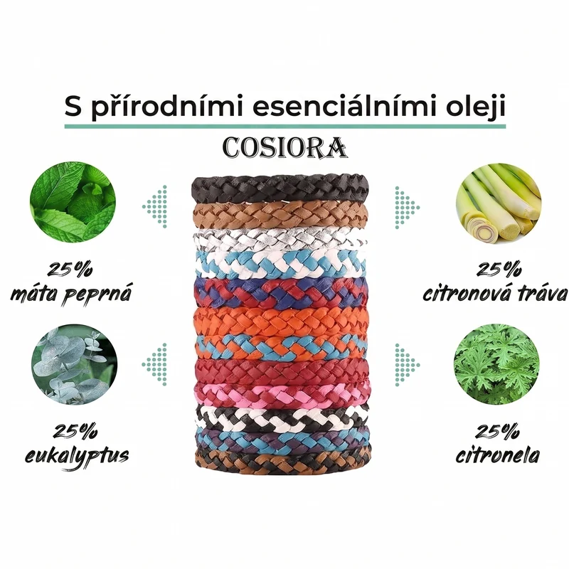 Přírodní Náramek Proti Komárům s Esenciálními Oleji — Balení 12 ks