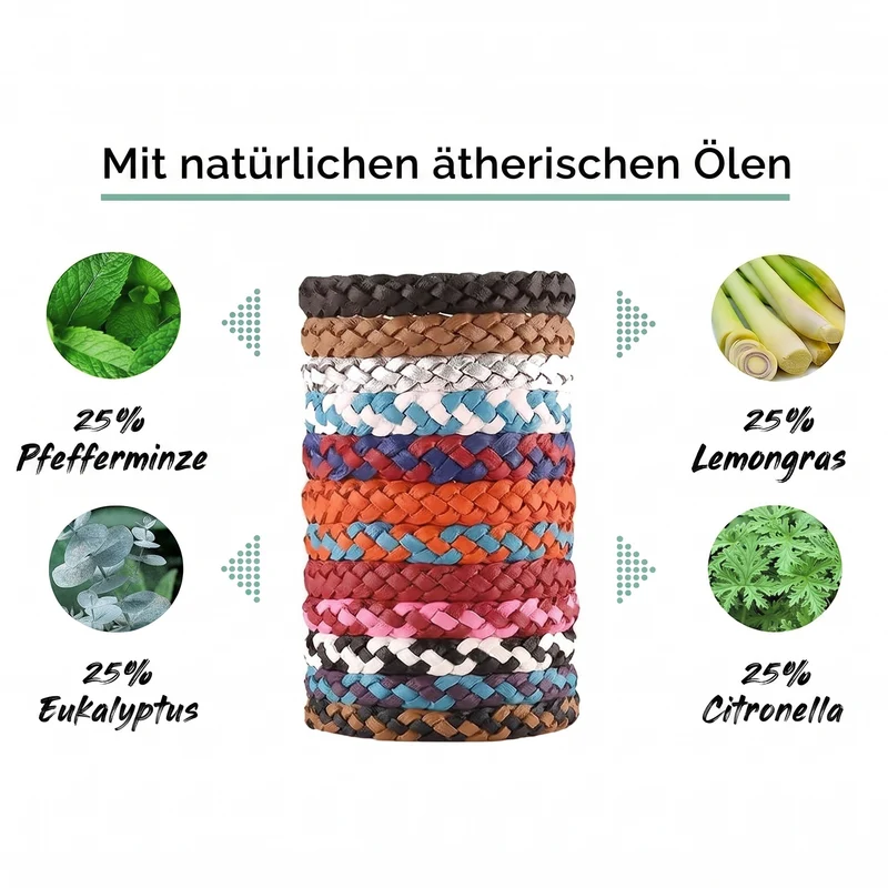 Natürliches Mückenarmband mit ätherischen Ölen — 12er-Pack