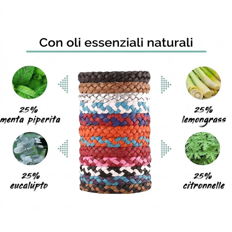 Braccialetto Antizanzare Naturale agli Oli Essenziali — Confezione da 12