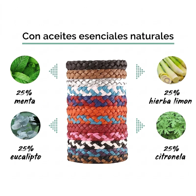 Pulsera Antimosquitos Natural con Aceites Esenciales — Pack de 12