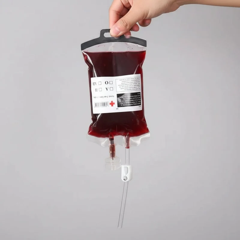 Halloween Blood Bag Party Decoration with Label and Filling Syringe