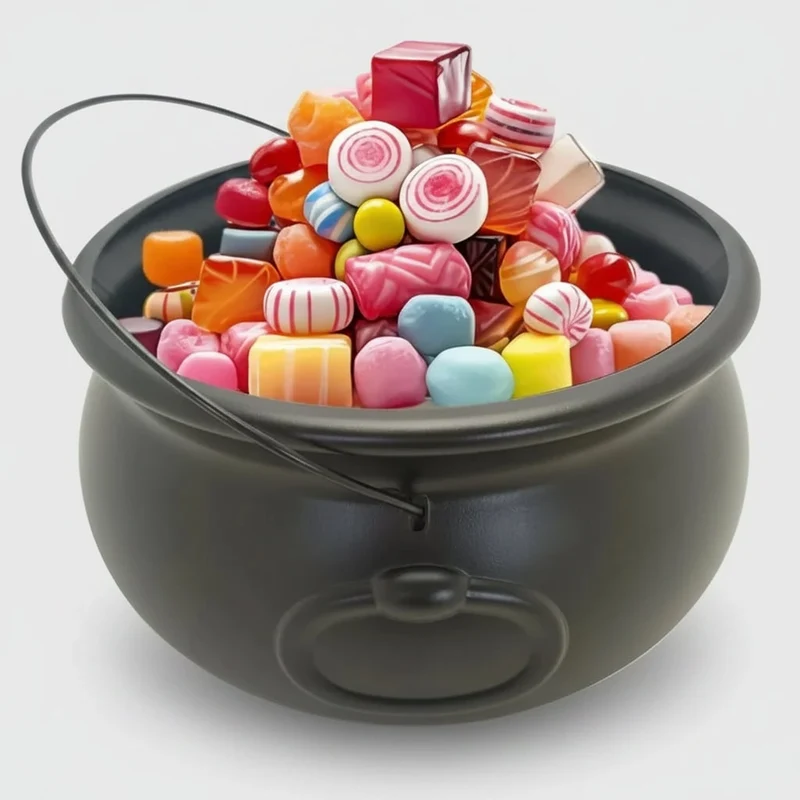 Halloween Witch's Cauldron, Black Plastic with Metal Handle, for Decoration