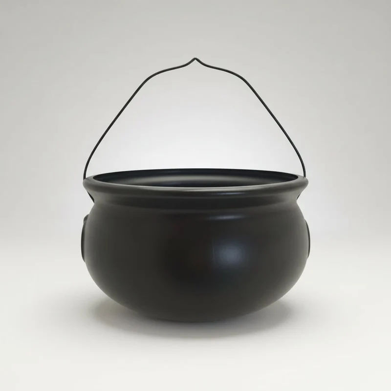 Halloween Witch's Cauldron, Black Plastic with Metal Handle, for Decoration