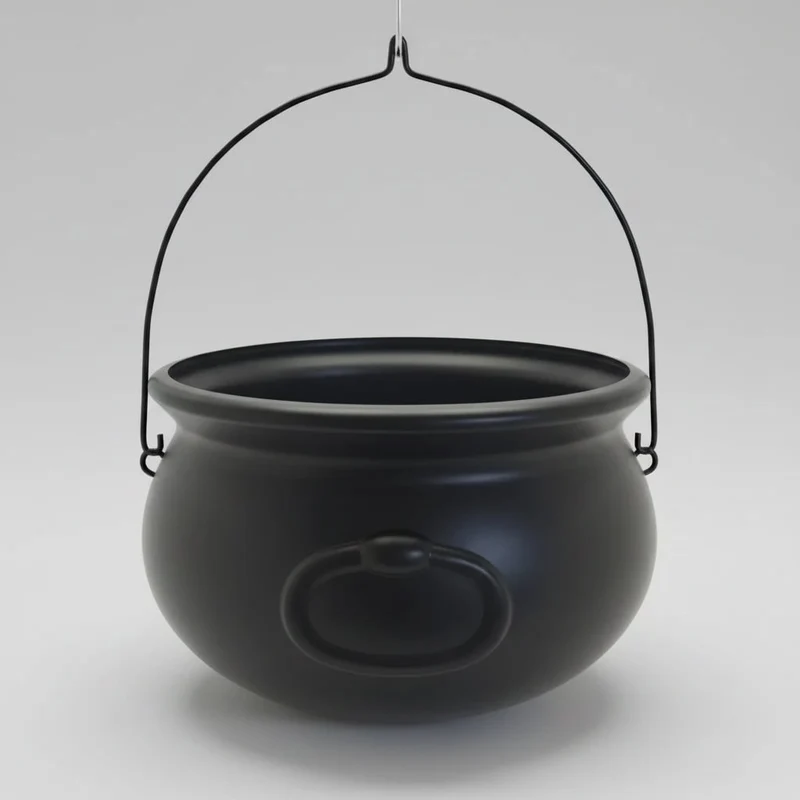 Halloween Witch's Cauldron, Black Plastic with Metal Handle, for Decoration