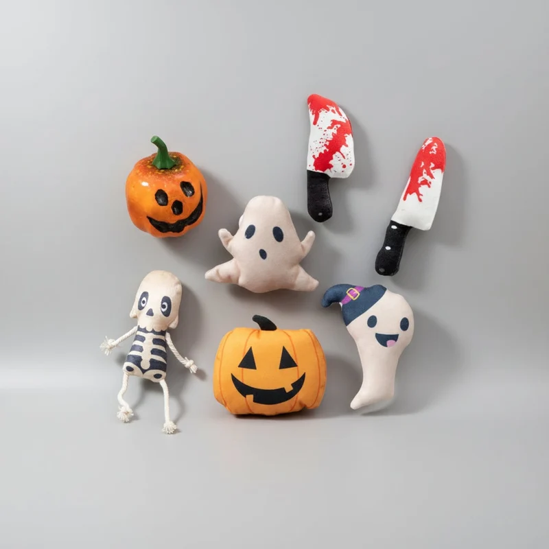 Halloween Plush Cat Toy with Catnip, Ghost, Pumpkin, Skeleton, and Litter Theme
