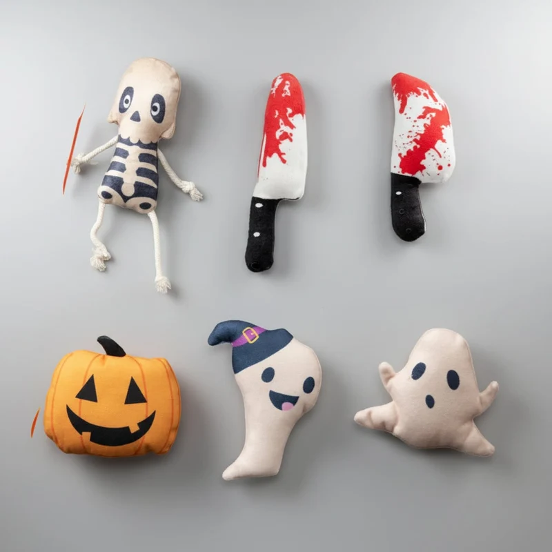 Halloween Plush Cat Toy with Catnip, Ghost, Pumpkin, Skeleton, and Litter Theme