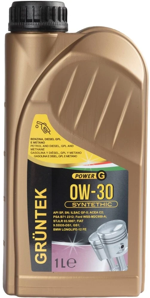 GRUNTEK Olio Lubrificante Motore 0W30 1 Litro Sintetico per Motori Benzina