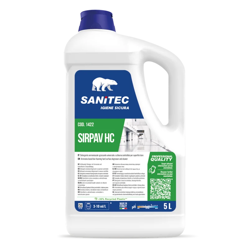 Sgrassatore ammoniacale per pavimenti Sanitec Sirpav HC 5 litri DISPONIBILE IN 7 GIORNI LAVORATIVI