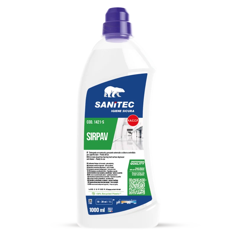 Sgrassatore ammoniacale per pavimenti Sanitec Sirpav 6x1 litro DISPONIBILE IN 7 GIORNI LAVORATIVI