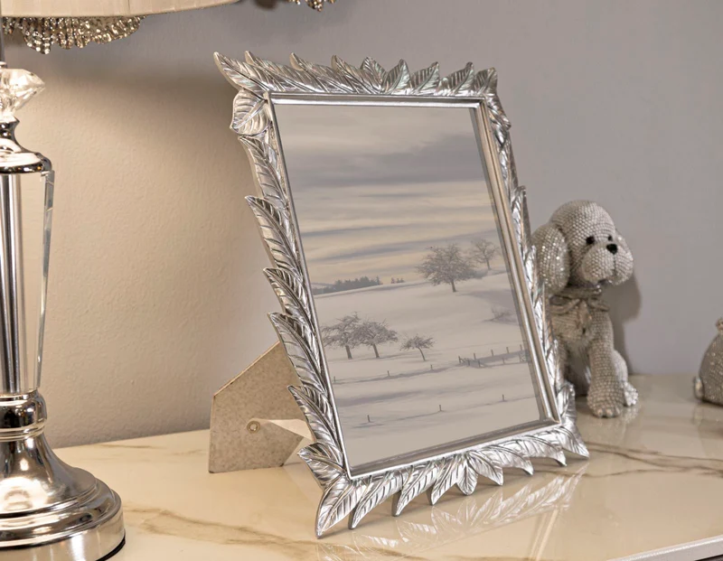 Cornice Leavy Silver 27x2x32,3 cm in Resina e Vetro Argento