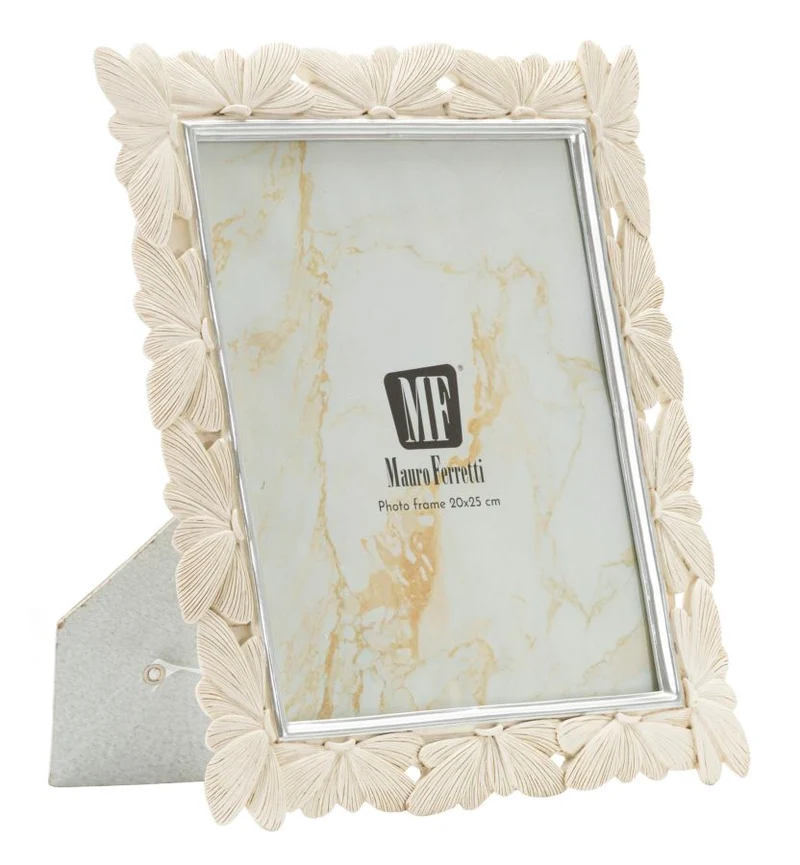 Cornice Butterfly 28x2x33,3 cm in Resina e Vetro Crema