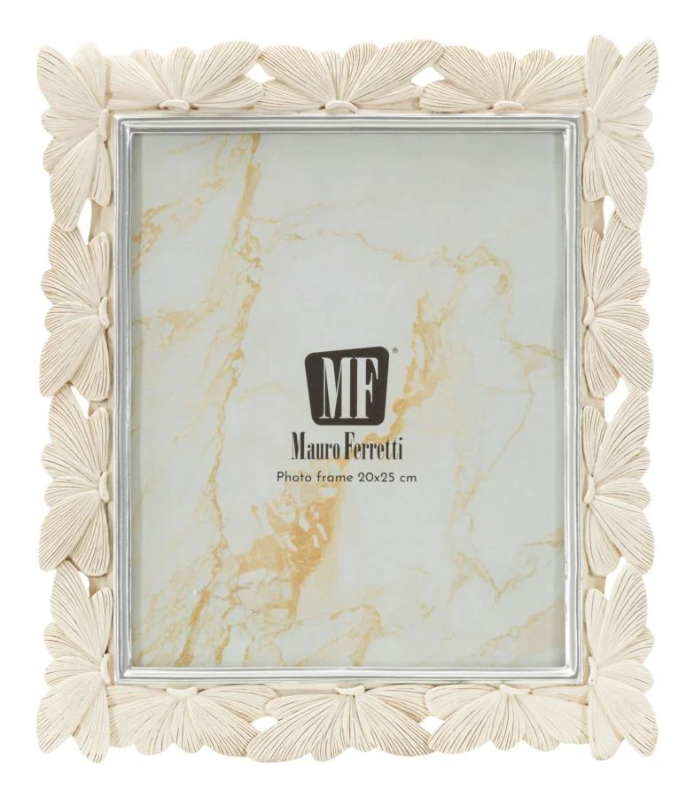 Cornice Butterfly 28x2x33,3 cm in Resina e Vetro Crema