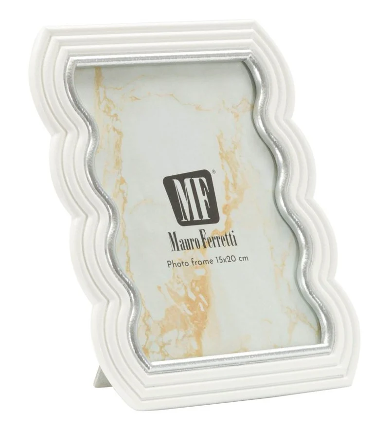 Cornice Curty 19,9x1,5x25,2 cm in Resina e Vetro Bianco e Argento
