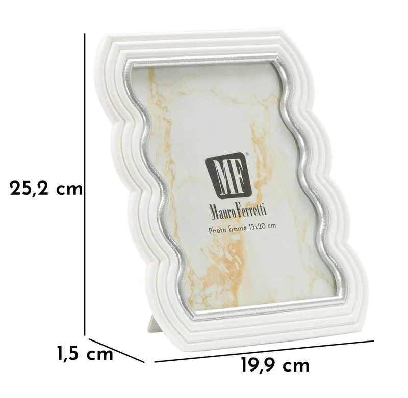 Cornice Curty 19,9x1,5x25,2 cm in Resina e Vetro Bianco e Argento