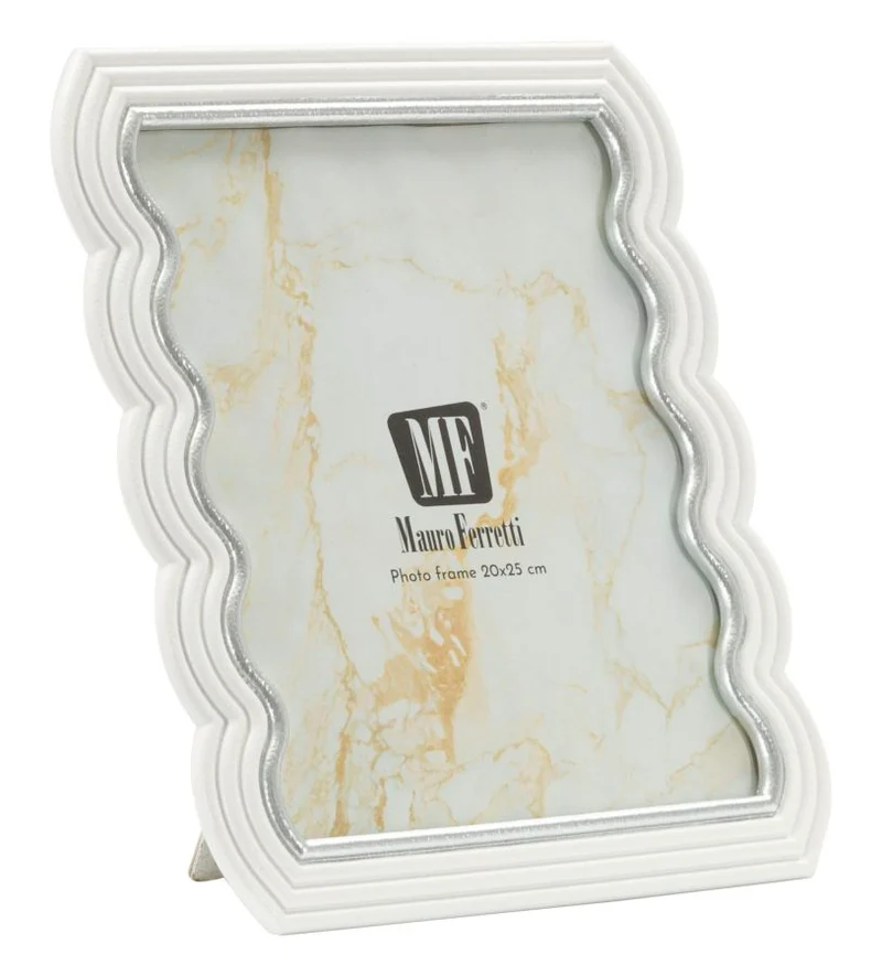Cornice Curty 25,2x1,7x30,3 cm in Resina e Vetro Bianco e Argento