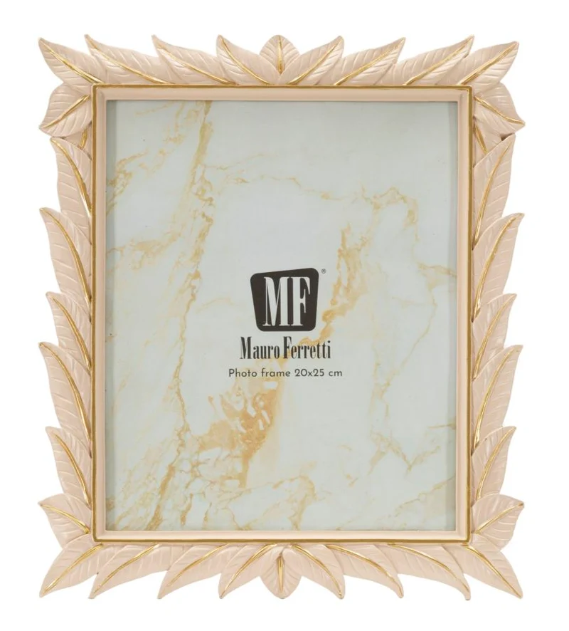 Cornice Leaffy 27x2x32,3 cm in Resina e Vetro Crema