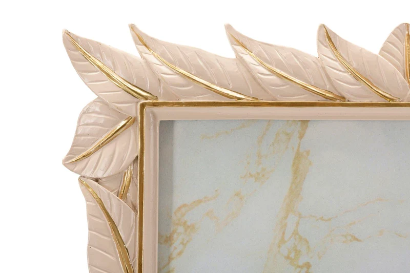 Cornice Leaffy 27x2x32,3 cm in Resina e Vetro Crema