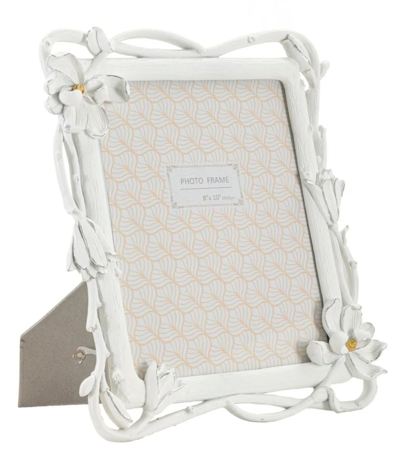 Cornice Magnolia 29,3x3x33,5 cm in Resina e Vetro Bianco
