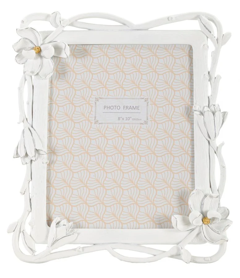 Cornice Magnolia 29,3x3x33,5 cm in Resina e Vetro Bianco