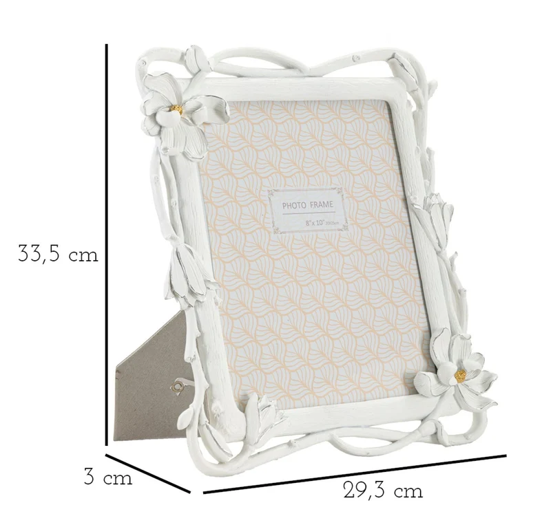 Cornice Magnolia 29,3x3x33,5 cm in Resina e Vetro Bianco