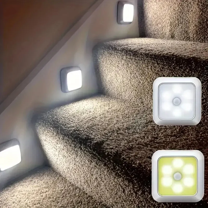 AuroraGlow – Draadloos 6-LED nachtlicht met bewegingssensor voor trap en kast