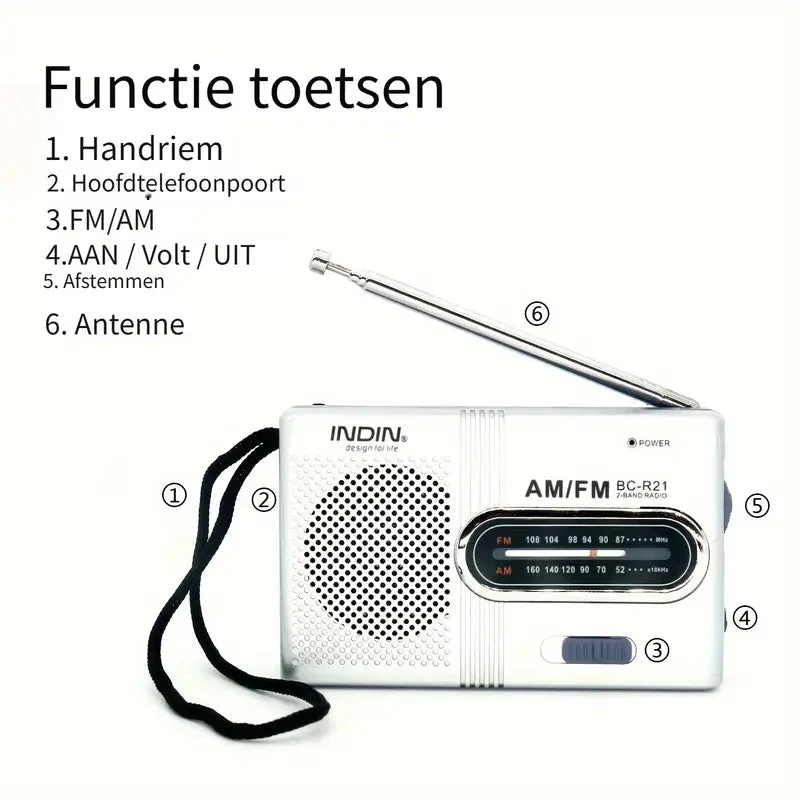 SoundWay Draagbare AM/FM Radio – Stereo Speaker & Koptelefoonaansluiting