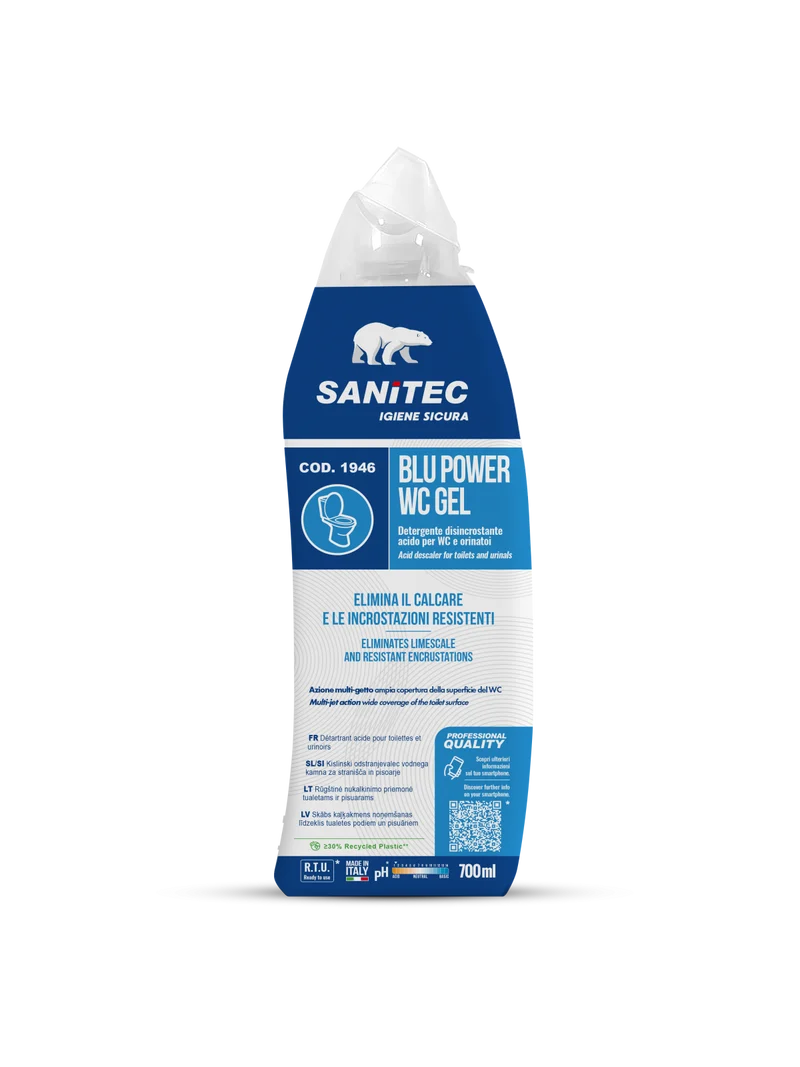 Disincrostante acido per WC e orinatoi Sanitec Blu Power WC Gel 8x700 ml DISPONIBILE IN 7 GIORNI LAVORATIVI
