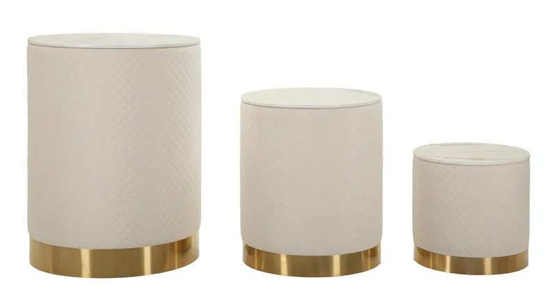 Set 3 Pezzi Pouf con Contenitore Shop Ø60x80 cm - Ø50x60 cm - Ø40x40 cm in Pino e MDF e Metallo