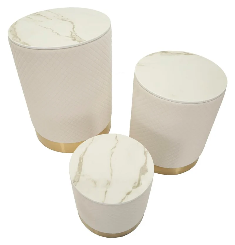 Set 3 Pezzi Pouf con Contenitore Shop Ø60x80 cm - Ø50x60 cm - Ø40x40 cm in Pino e MDF e Metallo