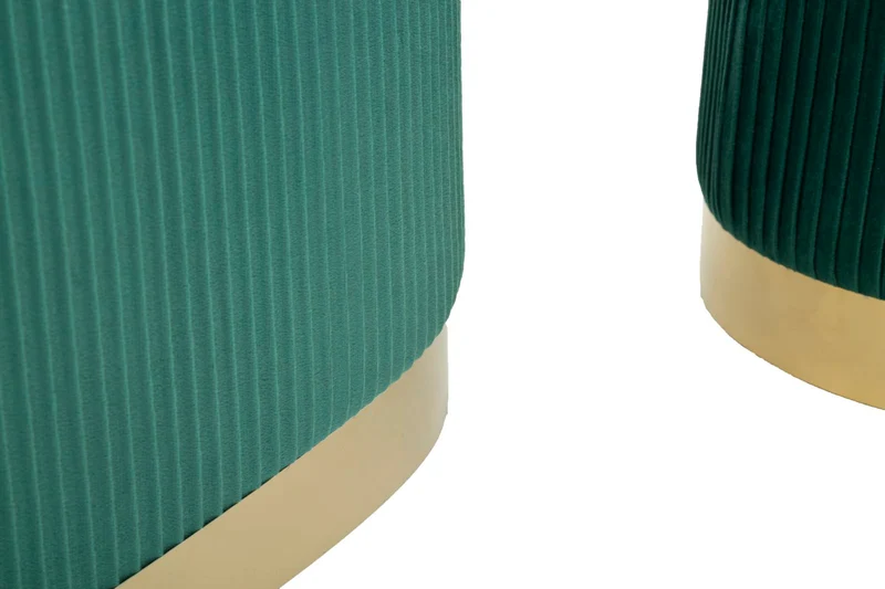 Panca con Contenitore e Sgabelli Shopy Verde Set 3 Pz 80x37x42 cm - Ø29x35 cm in Ferro e MDF e Spugna e Poliestere Verde e Oro