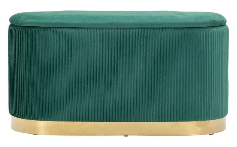 Panca con Contenitore e Sgabelli Shopy Verde Set 3 Pz 80x37x42 cm - Ø29x35 cm in Ferro e MDF e Spugna e Poliestere Verde e Oro