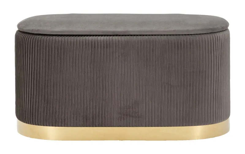 Panca con Contenitore e Sgabelli Shopy Grigia Set 3 Pz 80x37x42 cm - Ø29x35 cm in Ferro e MDF e Spugna e Poliestere Grigio e Oro