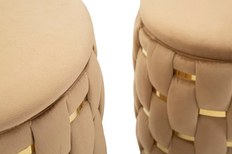 Puff con Contenitore Shanty Oro Set 2 Pz Ø37x42 cm - Ø28x35 cm in Ferro e MDF e Spugna e Poliestere Oro
