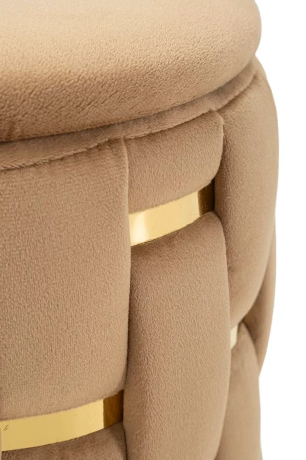Puff con Contenitore Shanty Oro Set 2 Pz Ø37x42 cm - Ø28x35 cm in Ferro e MDF e Spugna e Poliestere Oro