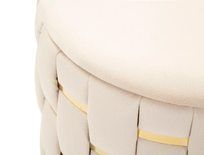 Puff con Contenitore Shanty Crema Set 2 Pz Ø37x42 cm - Ø28x35 cm in Ferro e MDF e Spugna e Poliestere Crema e Oro