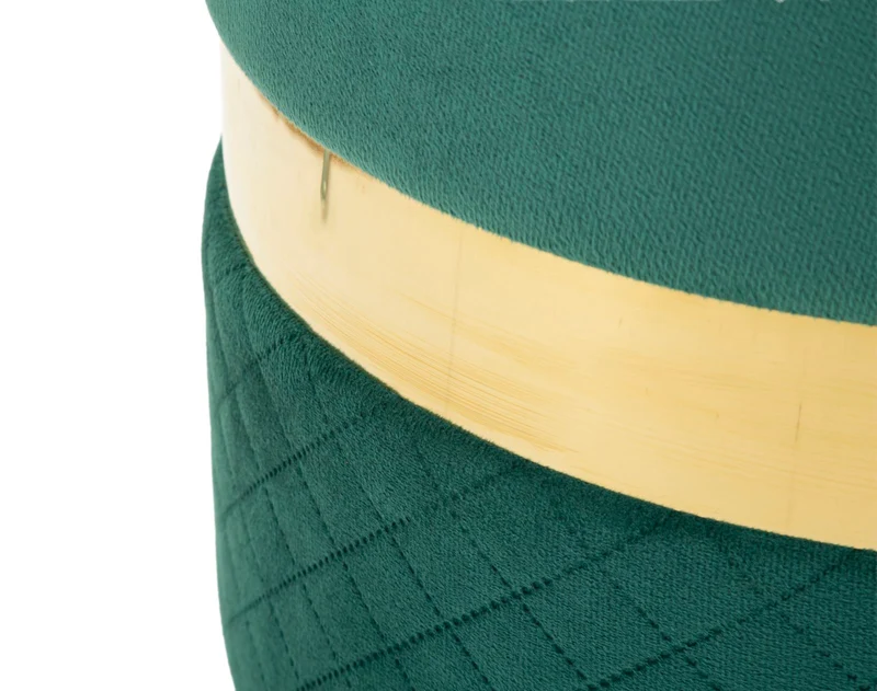 Puff con Contenitore Sheffild Verde Set 2 Pz Ø37x42 cm - Ø28x35 cm in Ferro e MDF e Spugna e Poliestere Verde e Oro