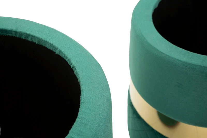 Puff con Contenitore Sheffild Verde Set 2 Pz Ø37x42 cm - Ø28x35 cm in Ferro e MDF e Spugna e Poliestere Verde e Oro