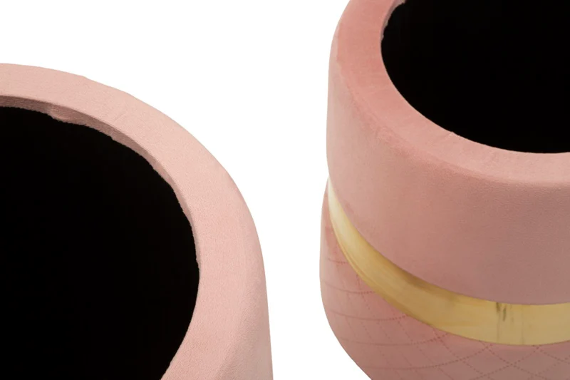 Puff con Contenitore Sheffild Rosa Set 2 Pz Ø37x42 cm - Ø28x35 cm in Ferro e MDF e Spugna e Poliestere Rosa e Oro