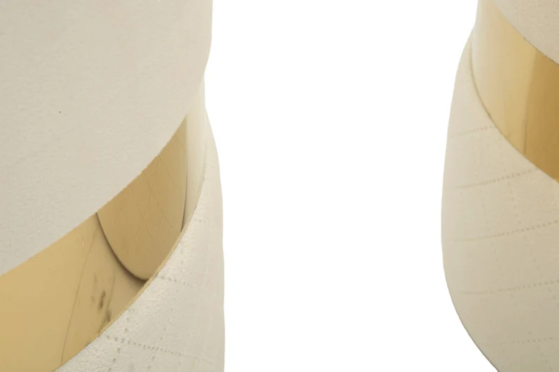 Puff con Contenitore Sheffild Crema Set 2 Pz Ø37x42 cm - Ø28x35 cm in Ferro e MDF e Spugna e Poliestere Crema e Oro