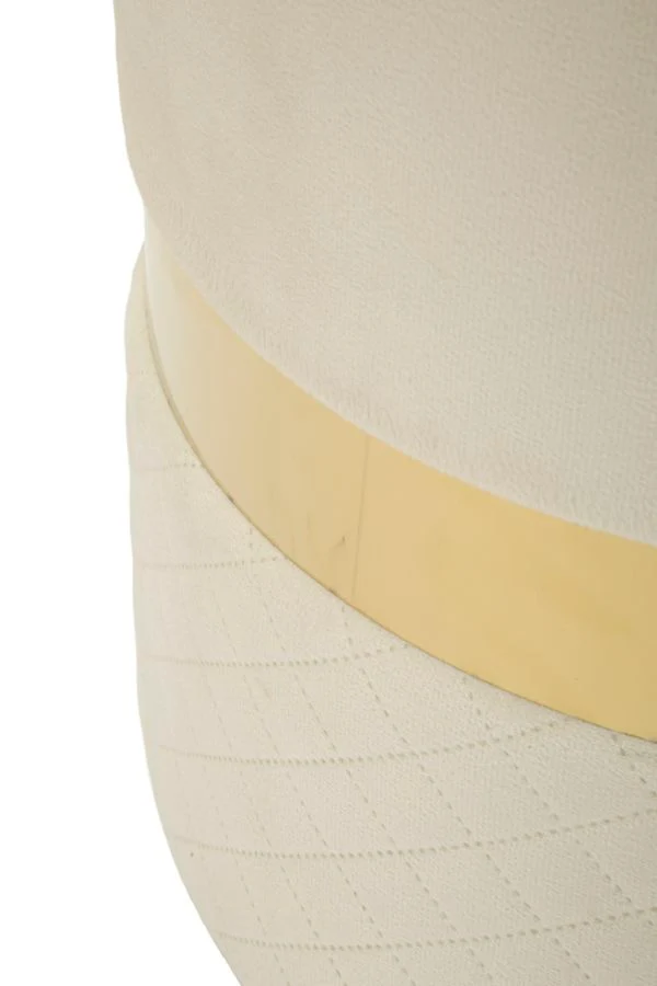 Puff con Contenitore Sheffild Crema Set 2 Pz Ø37x42 cm - Ø28x35 cm in Ferro e MDF e Spugna e Poliestere Crema e Oro