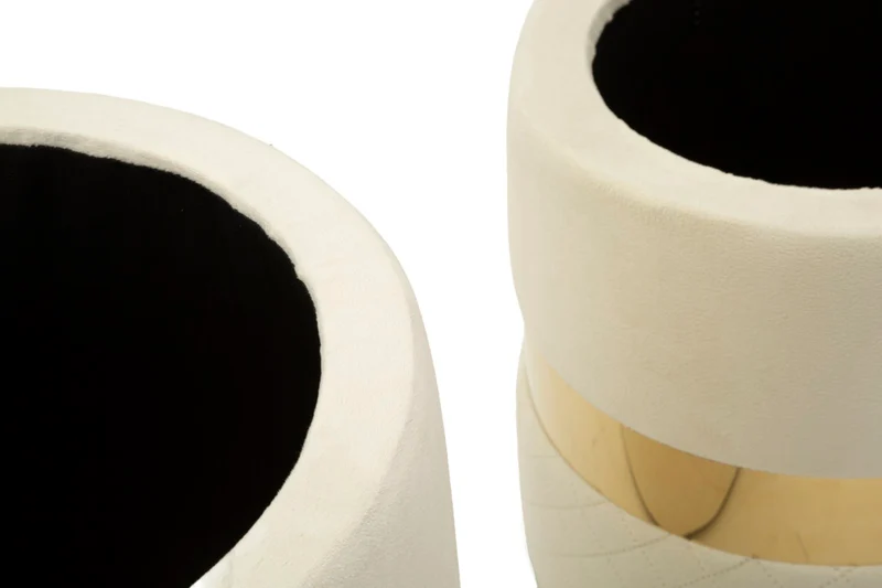 Puff con Contenitore Sheffild Crema Set 2 Pz Ø37x42 cm - Ø28x35 cm in Ferro e MDF e Spugna e Poliestere Crema e Oro