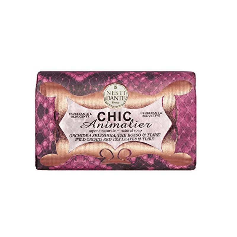 SAPONE NATURALE CHIC ANIMALIER - ORCHIDEA SELVAGGIA, THE' ROSSO E TIARE' 250GR